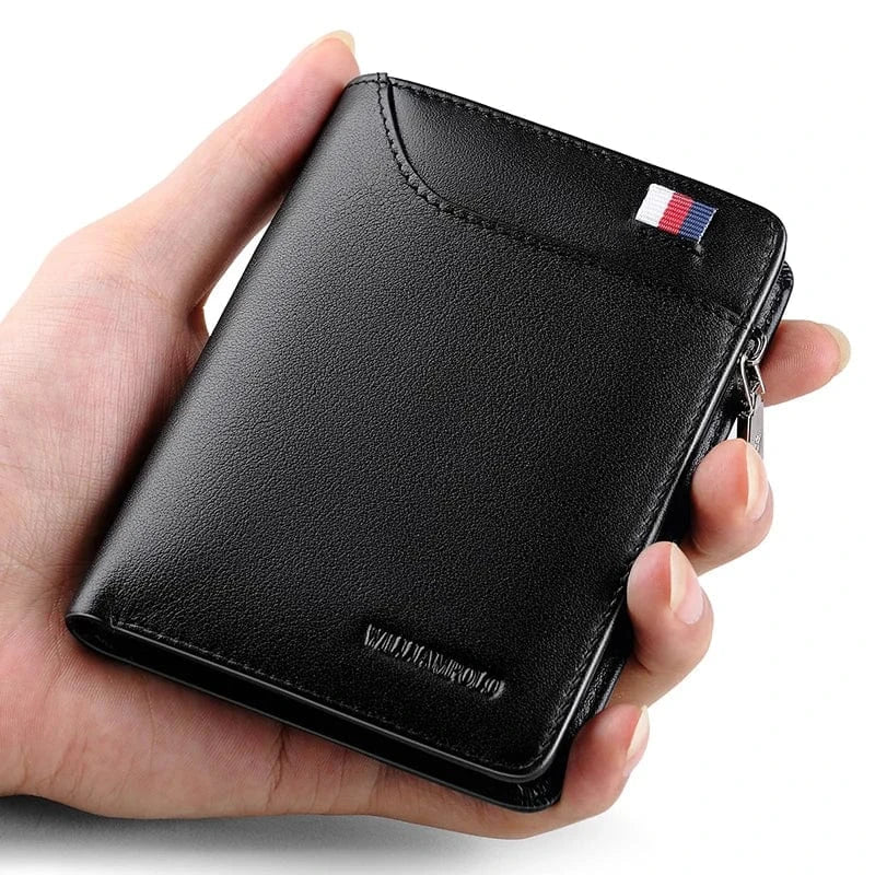 Portefeuille homme compact zippé en cuir, 12 x 9,5 cm