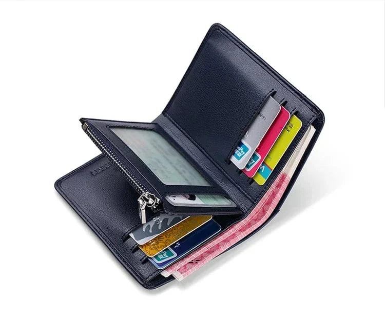 Portefeuille homme compact zippé en cuir, 12 x 9,5 cm