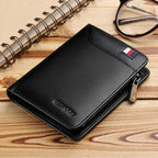Portefeuille homme compact zippé en cuir, 12 x 9,5 cm, noir 1