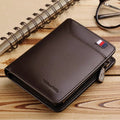 Portefeuille homme compact zippé en cuir, 12 x 9,5 cm, café