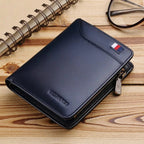 Portefeuille homme compact zippé en cuir, 12 x 9,5 cm, bleu