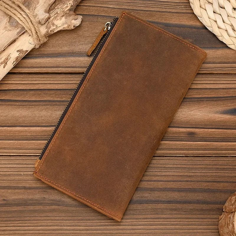 Portefeuille zippé homme en cuir, format plat 19,5 cm