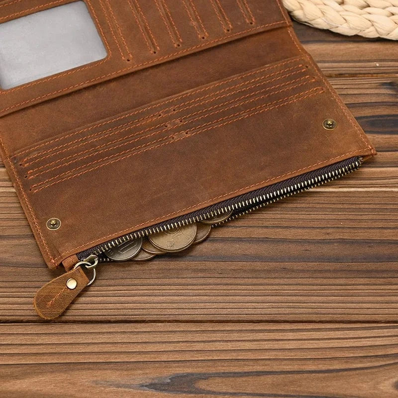 Portefeuille zippé homme en cuir, format plat 19,5 cm