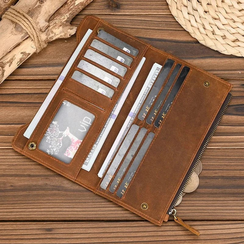Portefeuille zippé homme en cuir, format plat 19,5 cm