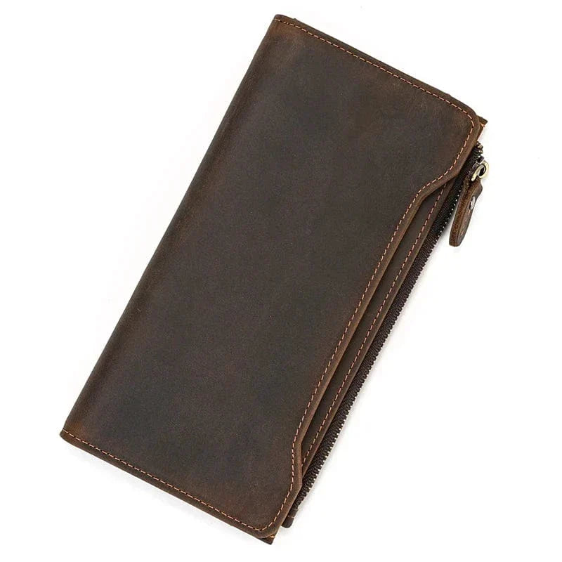 Portefeuille zippé homme en cuir, format plat 19,5 cm, café