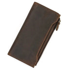 Portefeuille zippé homme en cuir, format plat 19,5 cm, café