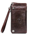 Portefeuille long homme zippé en cuir, place téléphone 6,5 pouces, café