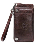 Portefeuille long homme zippé en cuir, place téléphone 6,5 pouces, café