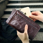 Portefeuille long homme zippé en cuir, place téléphone 6,5 pouces