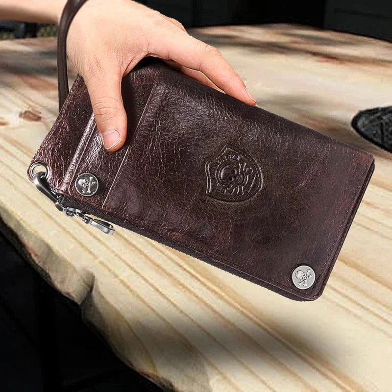 Portefeuille long homme zippé en cuir, place téléphone 6,5 pouces