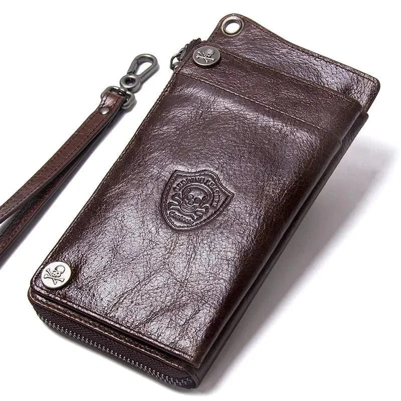 Portefeuille long homme zippé en cuir, place téléphone 6,5 pouces