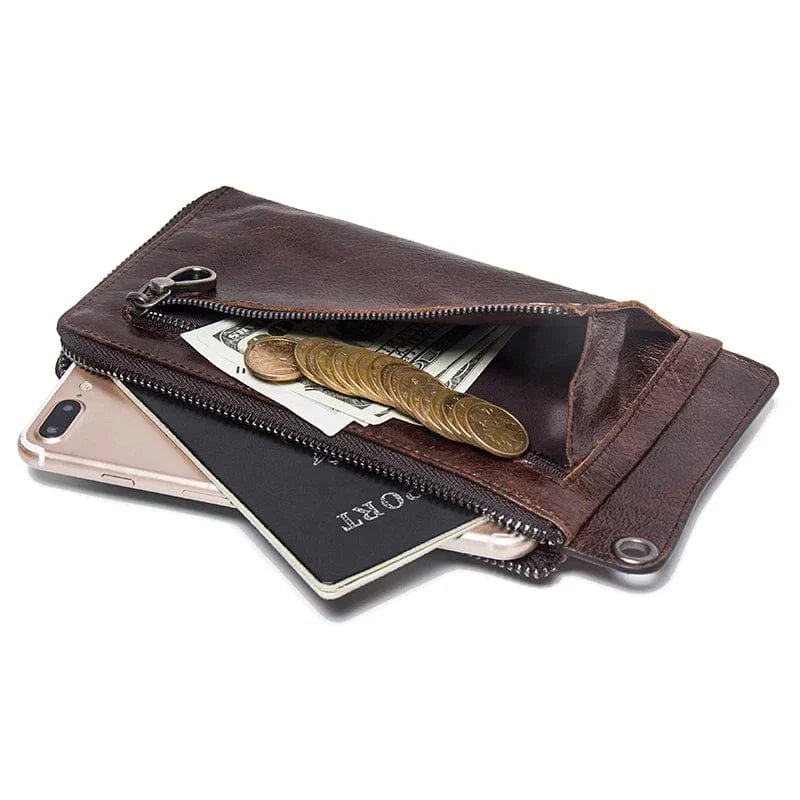 Portefeuille long homme zippé en cuir, place téléphone 6,5 pouces