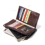 Portefeuille long homme zippé en cuir, place téléphone 6,5 pouces