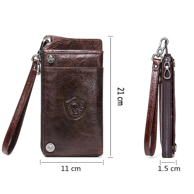 Portefeuille long homme zippé en cuir, place téléphone 6,5 pouces