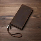 Portefeuille long homme en cuir marron, style vintage