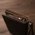 Portefeuille long homme en cuir marron, style vintage