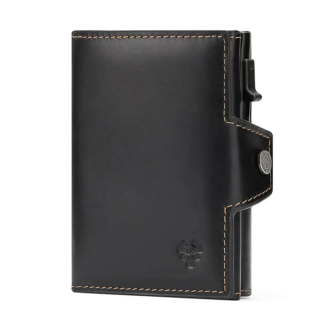 Portefeuille homme automatique pop-up avec section zippée, noir