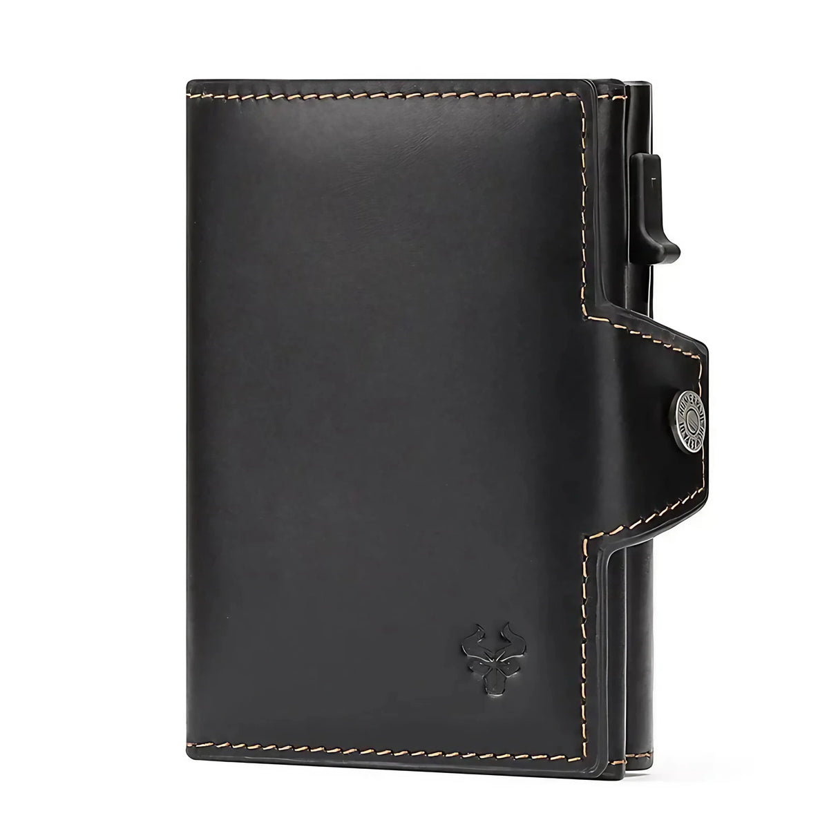 Portefeuille homme automatique pop-up avec section zippée, noir