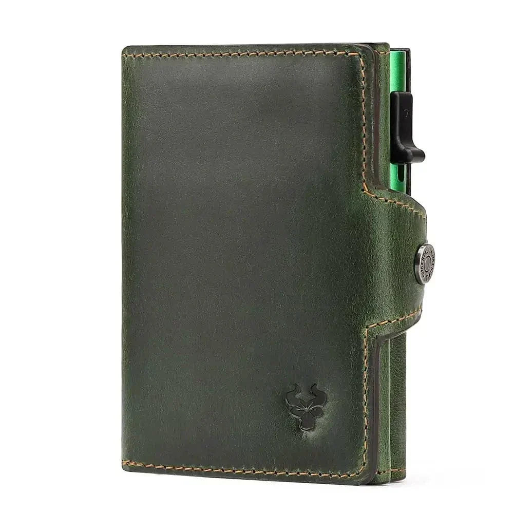 Portefeuille homme automatique pop-up avec section zippée, vert