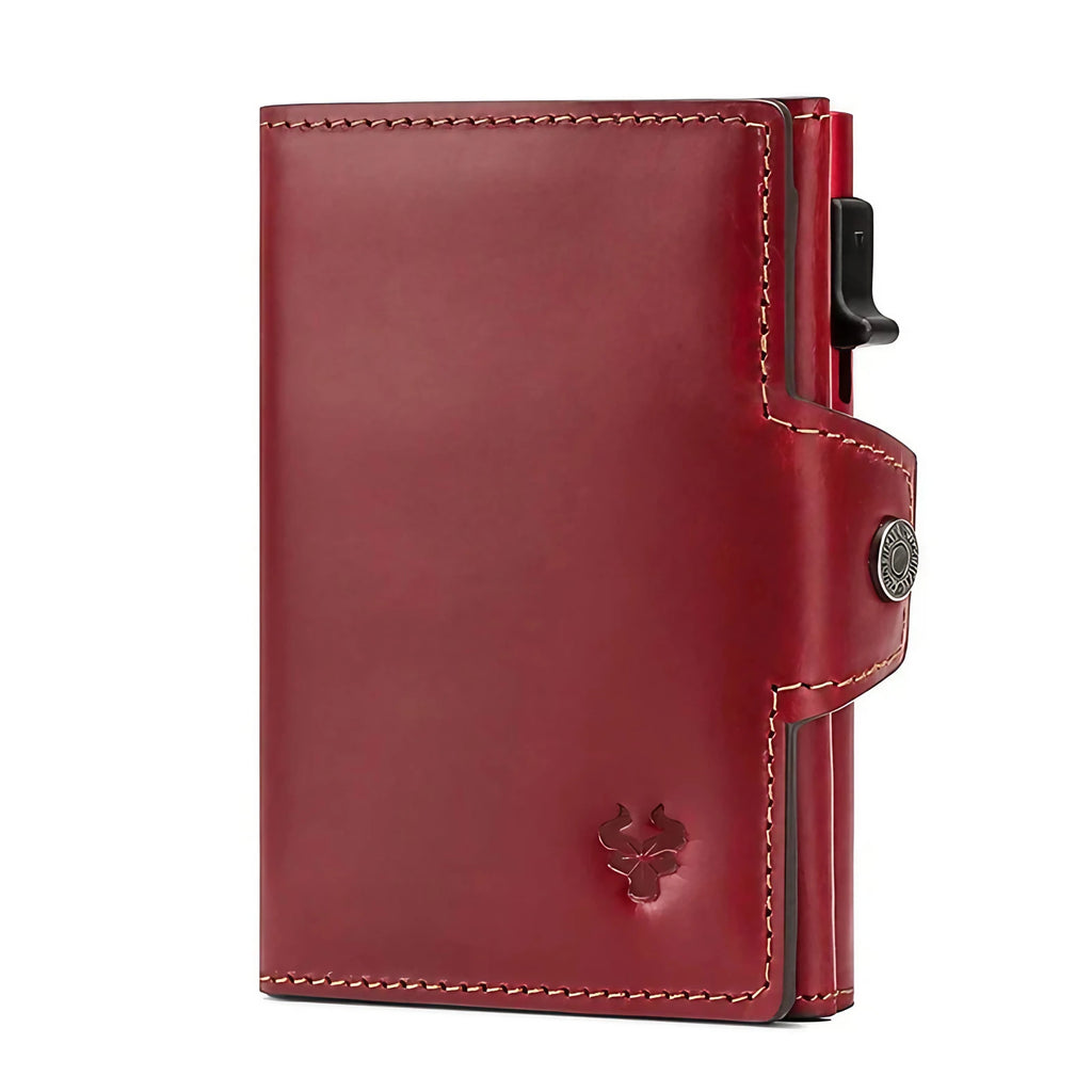 Portefeuille homme automatique pop-up avec section zippée, rouge