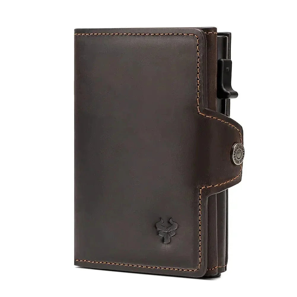 Portefeuille homme automatique pop-up avec section zippée, café