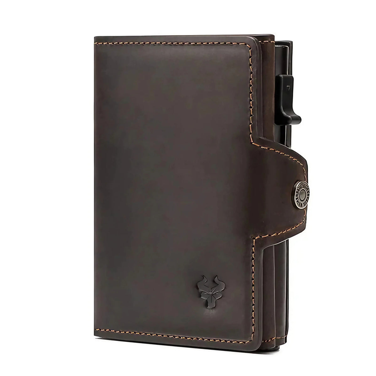 Portefeuille homme automatique pop-up avec section zippée, café