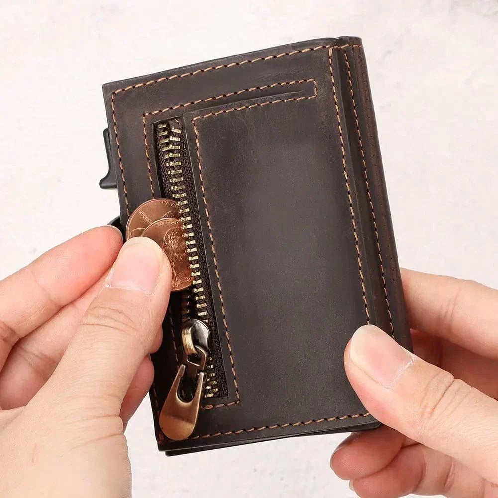 Portefeuille homme automatique pop-up avec section zippée