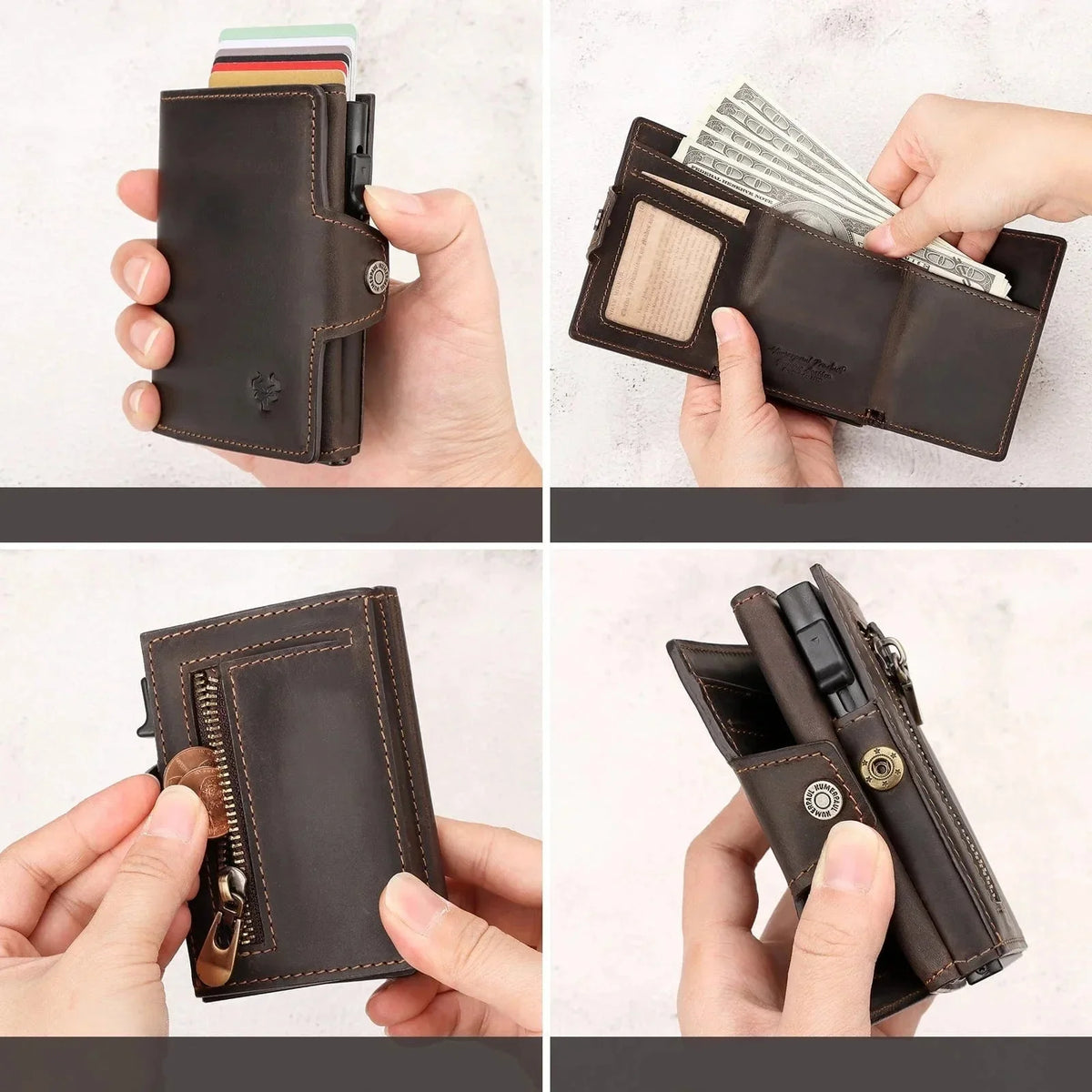 Portefeuille homme automatique pop-up avec section zippée