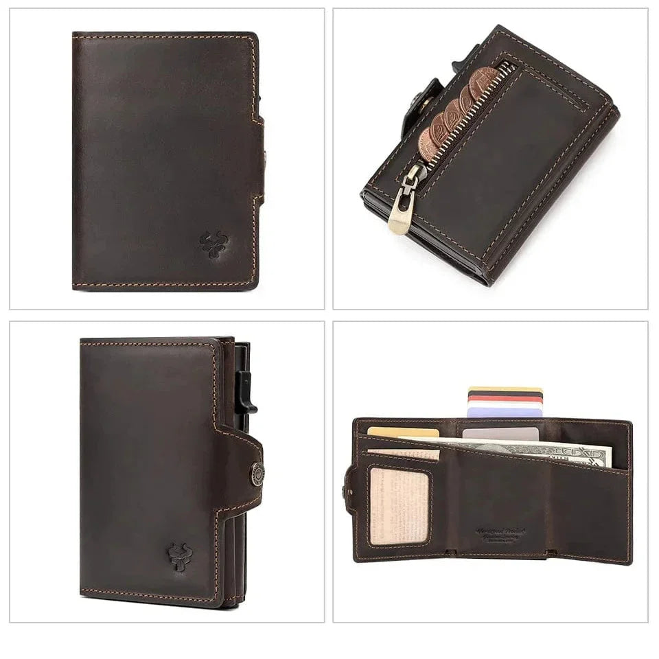 Portefeuille homme automatique pop-up avec section zippée