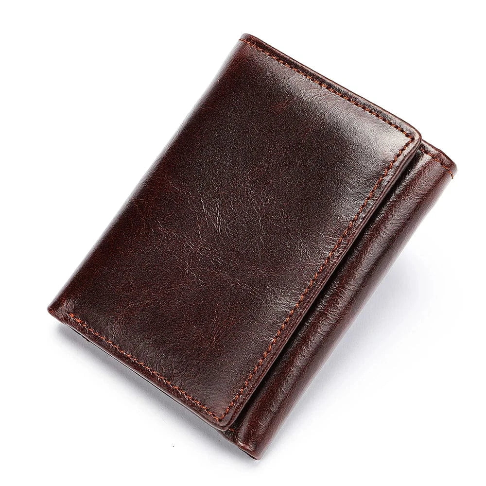 Portefeuille homme en cuir anti lecture sans contact, compact, café