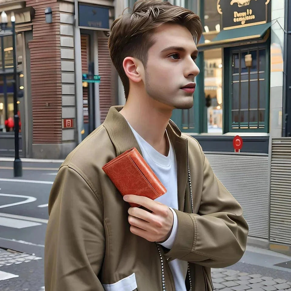 Portefeuille homme en cuir anti lecture sans contact, compact