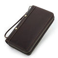 Portefeuille homme trois volets en cuir, place pour le passeport, café
