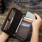 Portefeuille homme trois volets en cuir, place pour le passeport