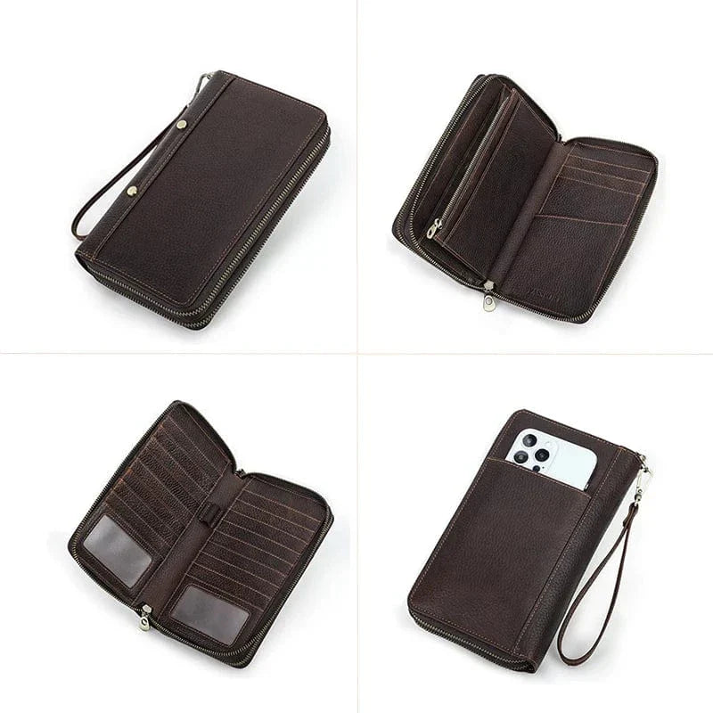 Portefeuille homme trois volets en cuir, place pour le passeport