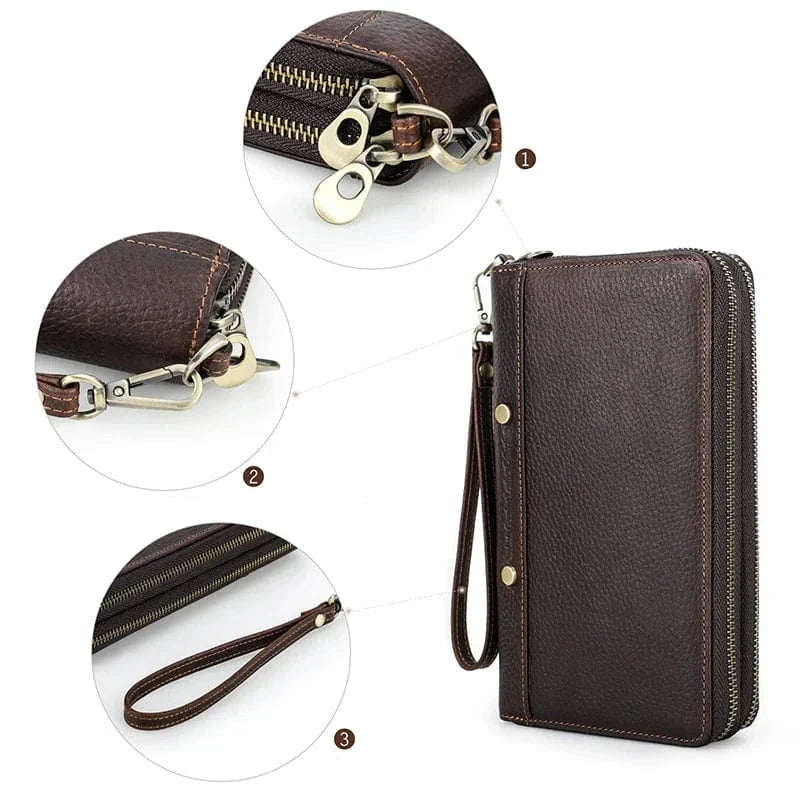 Portefeuille homme trois volets en cuir, place pour le passeport