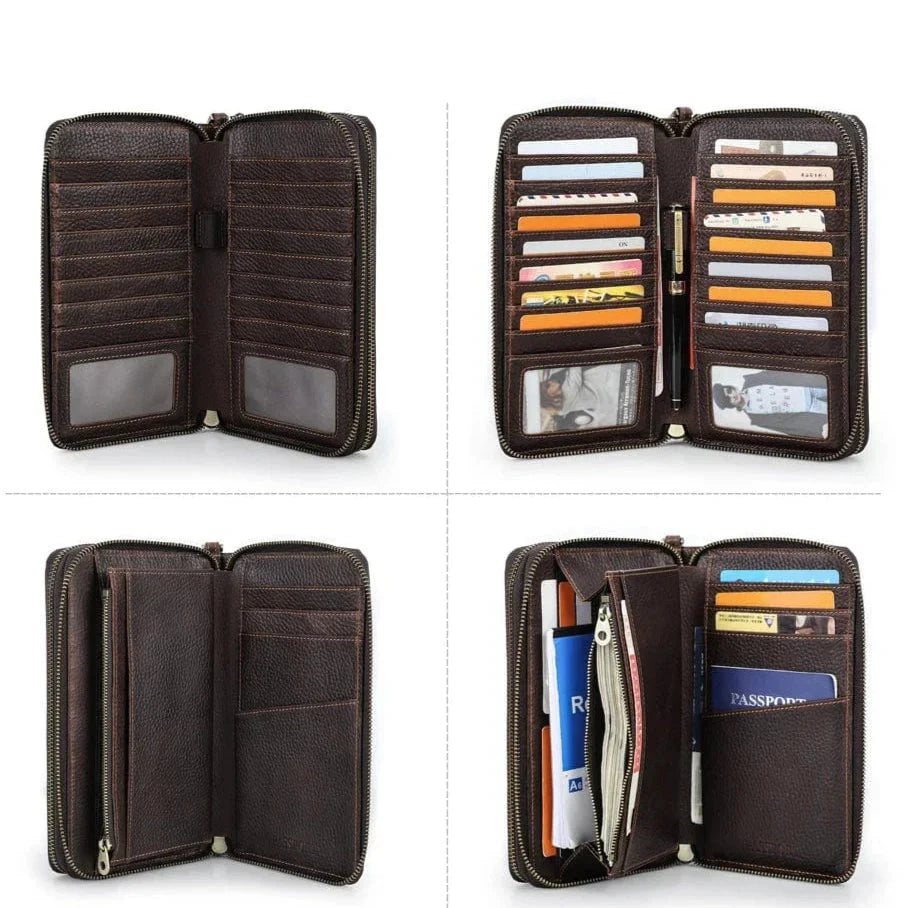 Portefeuille homme trois volets en cuir, place pour le passeport