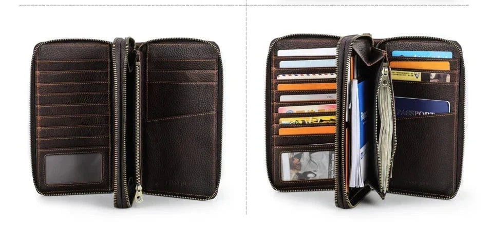 Portefeuille homme trois volets en cuir, place pour le passeport
