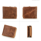 Portefeuille homme trois volets en cuir, poche à monnaie zippée