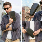 Portefeuille homme zippé en cuir, grand format, place passeport