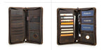 Portefeuille homme zippé en cuir, grand format, place passeport