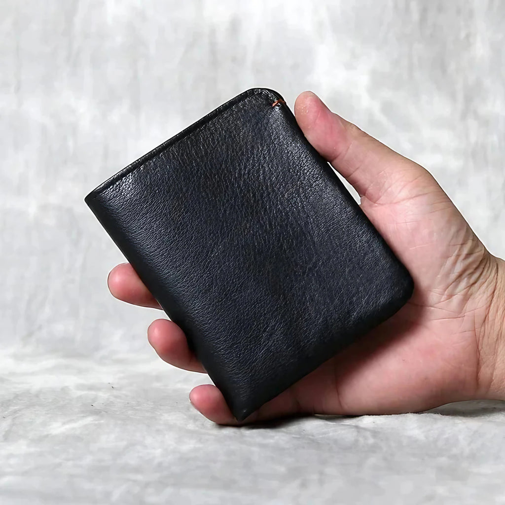 Portefeuille homme extra-plat en cuir, style rétro, 100 g, noir