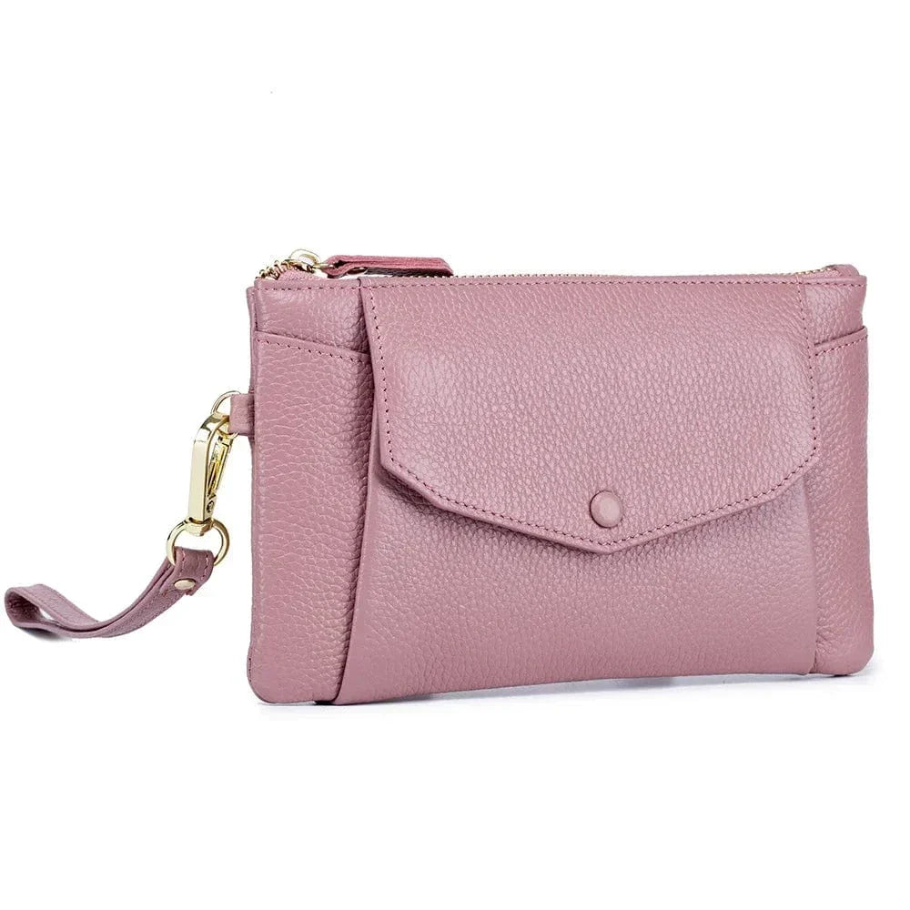 Portefeuille long et plat femme en cuir, 20 cm, cinq coloris, rose
