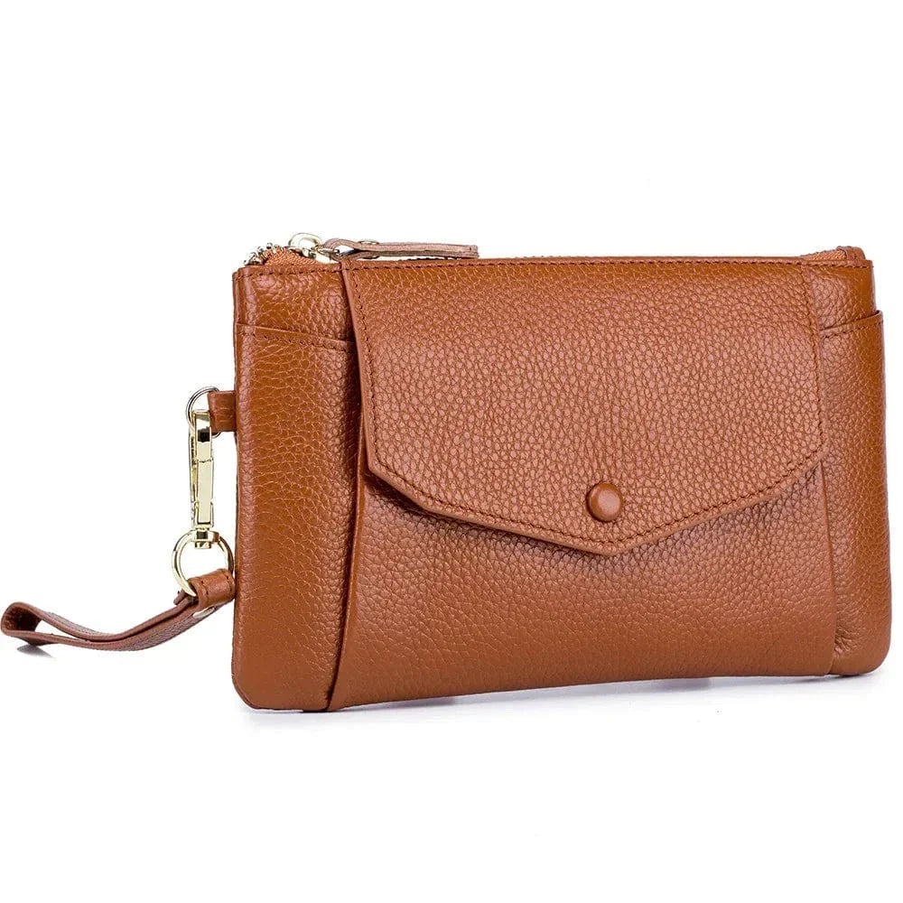 Portefeuille long et plat femme en cuir, 20 cm, cinq coloris, marron
