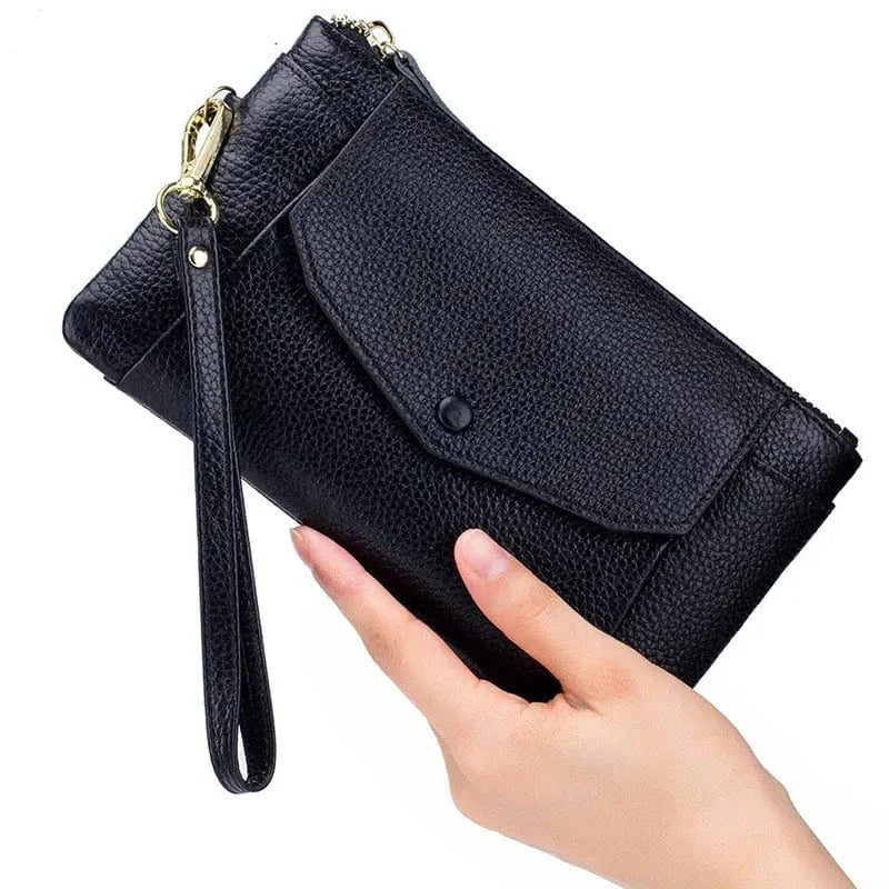 Portefeuille long et plat femme en cuir, 20 cm, cinq coloris
