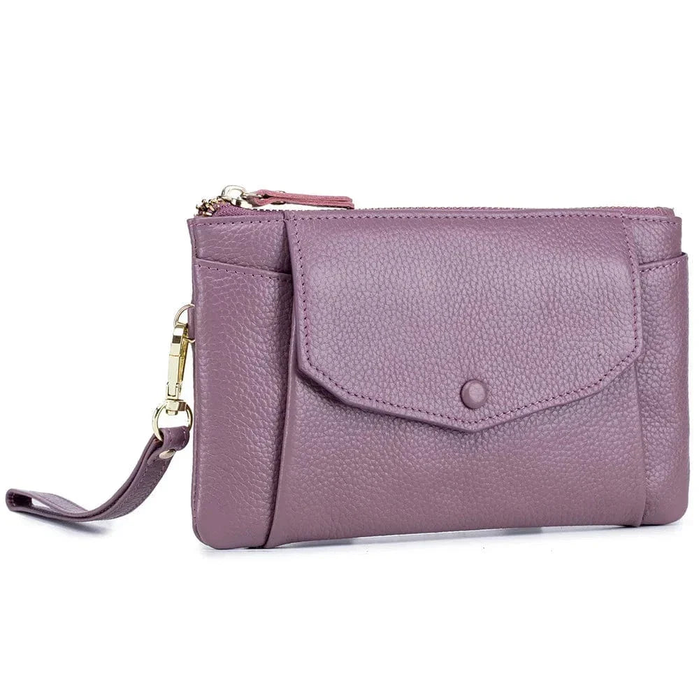 Portefeuille long et plat femme en cuir, 20 cm, cinq coloris, violet