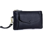 Portefeuille long et plat femme en cuir, 20 cm, cinq coloris, noir
