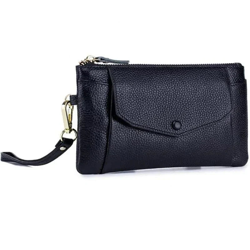 Portefeuille long et plat femme en cuir, 20 cm, cinq coloris, noir