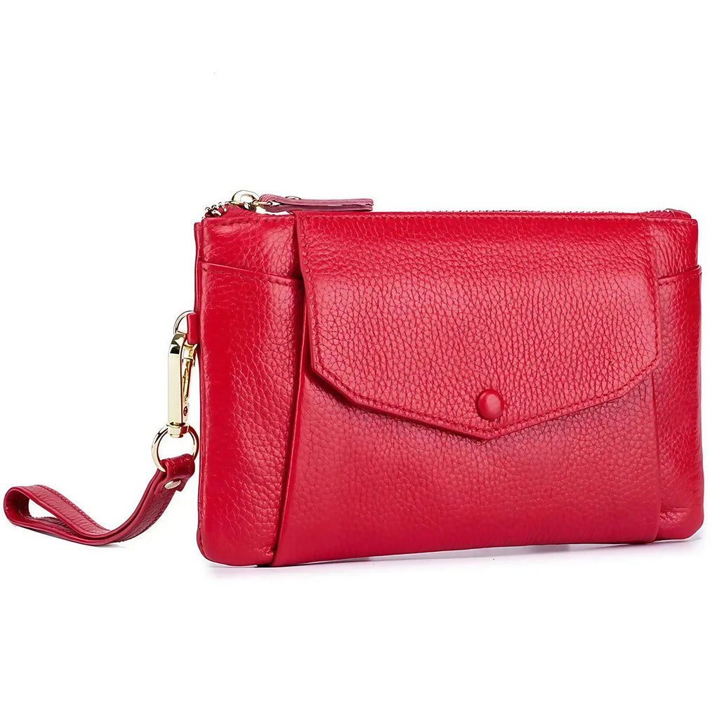 Portefeuille long et plat femme en cuir, 20 cm, cinq coloris, rouge