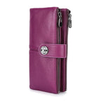 Portefeuille long femme zippé avec fente pour traceur, cinq coloris, violet
