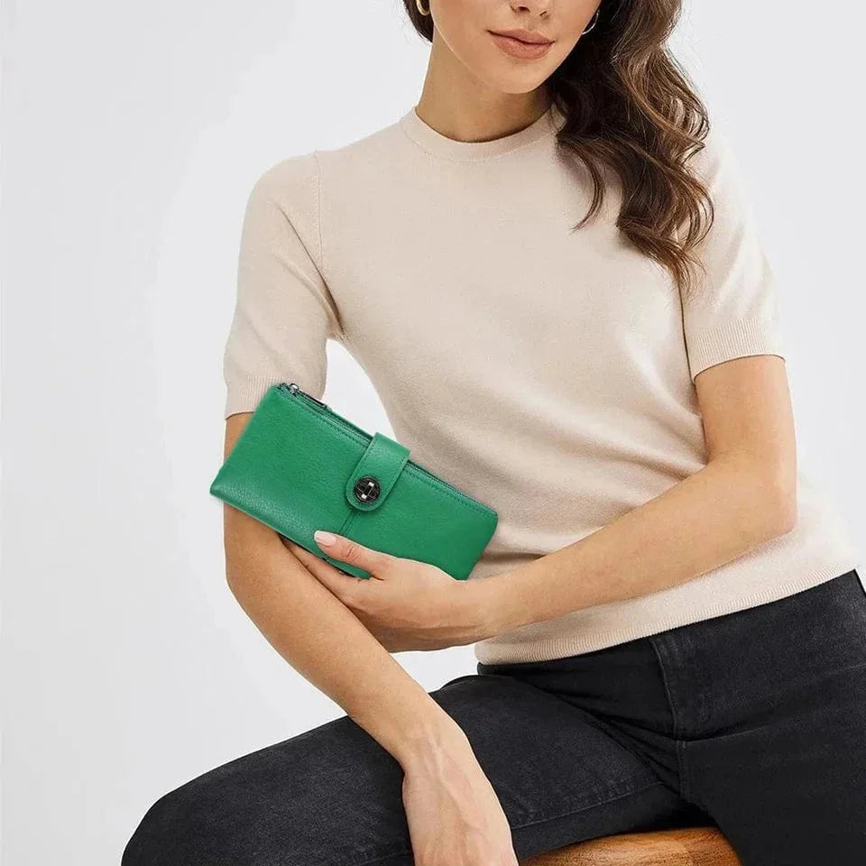Portefeuille long femme zippé avec fente pour traceur, cinq coloris